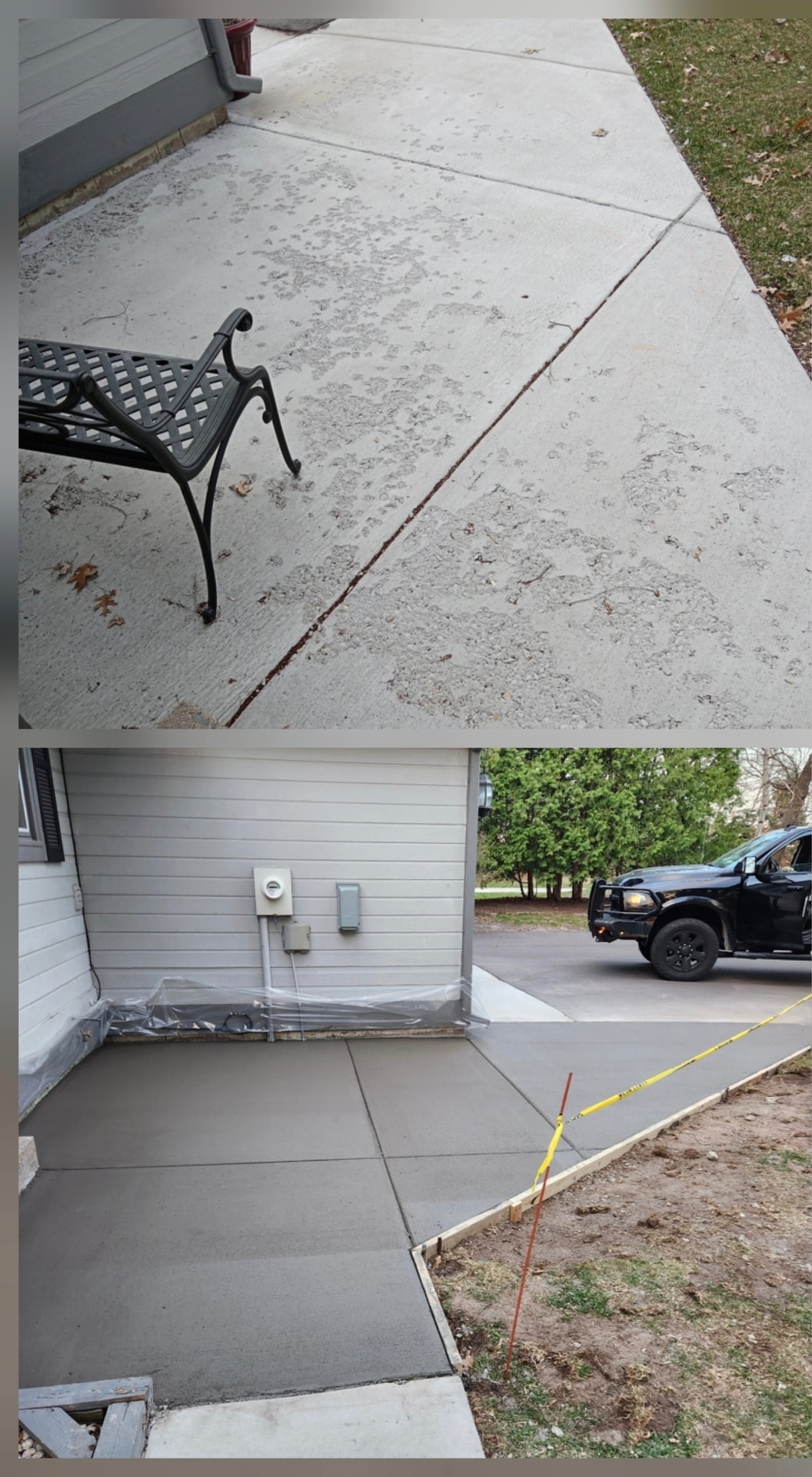 New smooth concrete sidewalk after installation