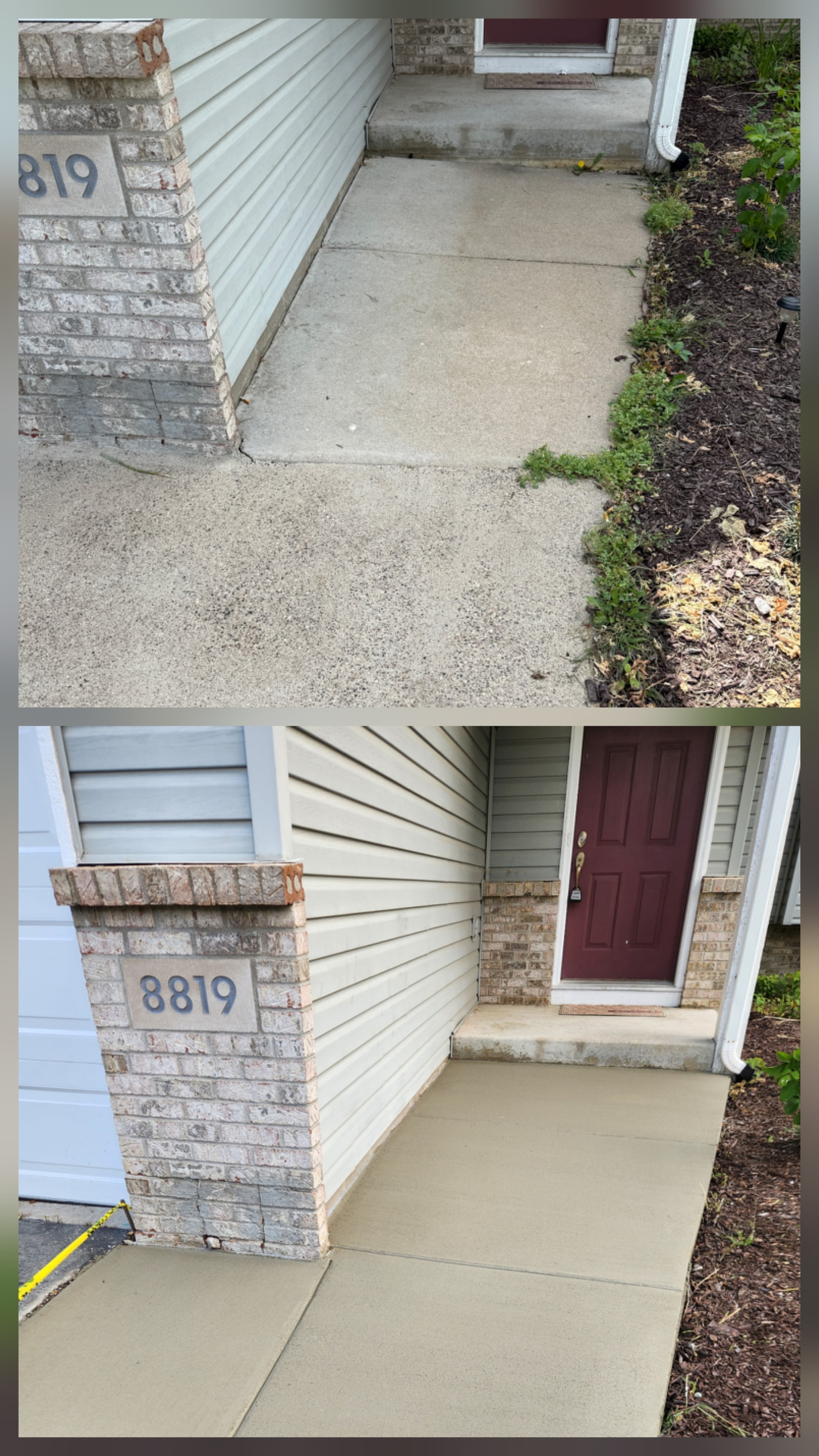 New stamped concrete driveway after installation